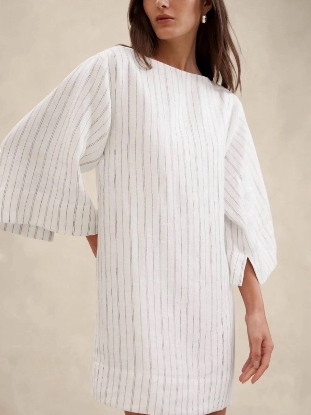 Banana Republic White Mini Dress with Thin Gray Stripes